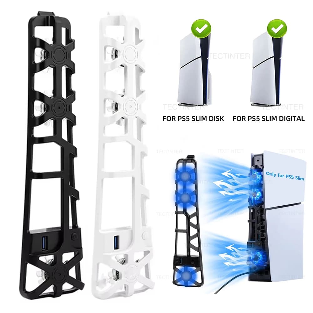 Ventola di raffreddamento per PS5 Slim Disc/Accessori per console di gioco digitale Luce a LED Hub USB 3.0 Sistema di raffreddamento per Play Station 5 Slim