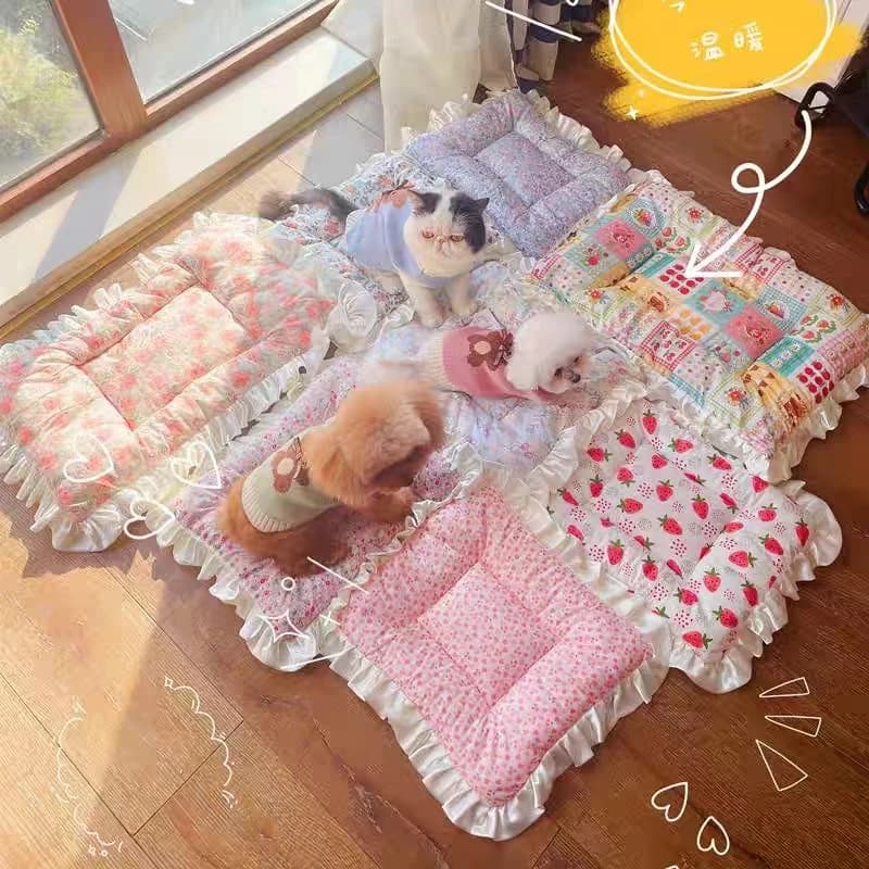 Summer New Pet Lace Ice Cushion lavabile Small Dog Nest Pet Bed Cushion Teddy Cat Cushion Two Sides Mat Cat S ~ XL
