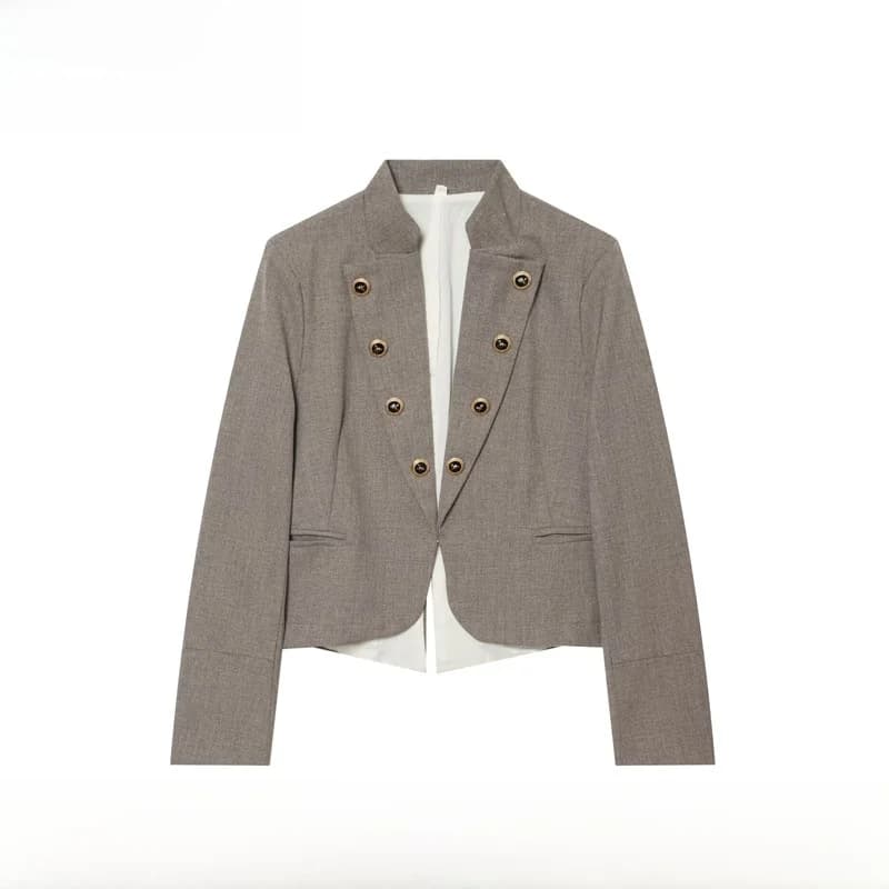 Fashionable Slim Fit Suit Jacket with Flip Cover Buckle Decoration New Spring Summer Women's Wear European Style Polyester Fiber