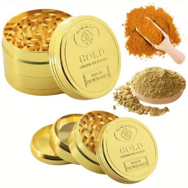 Smerigliatrice per erbe grezze in oro da 1,6/2 pollici 4 strati Manuale per tabacco Mulino per erbe Spezie Frantoio per pepe Smerigliatrice per erba Accessori per fumatori