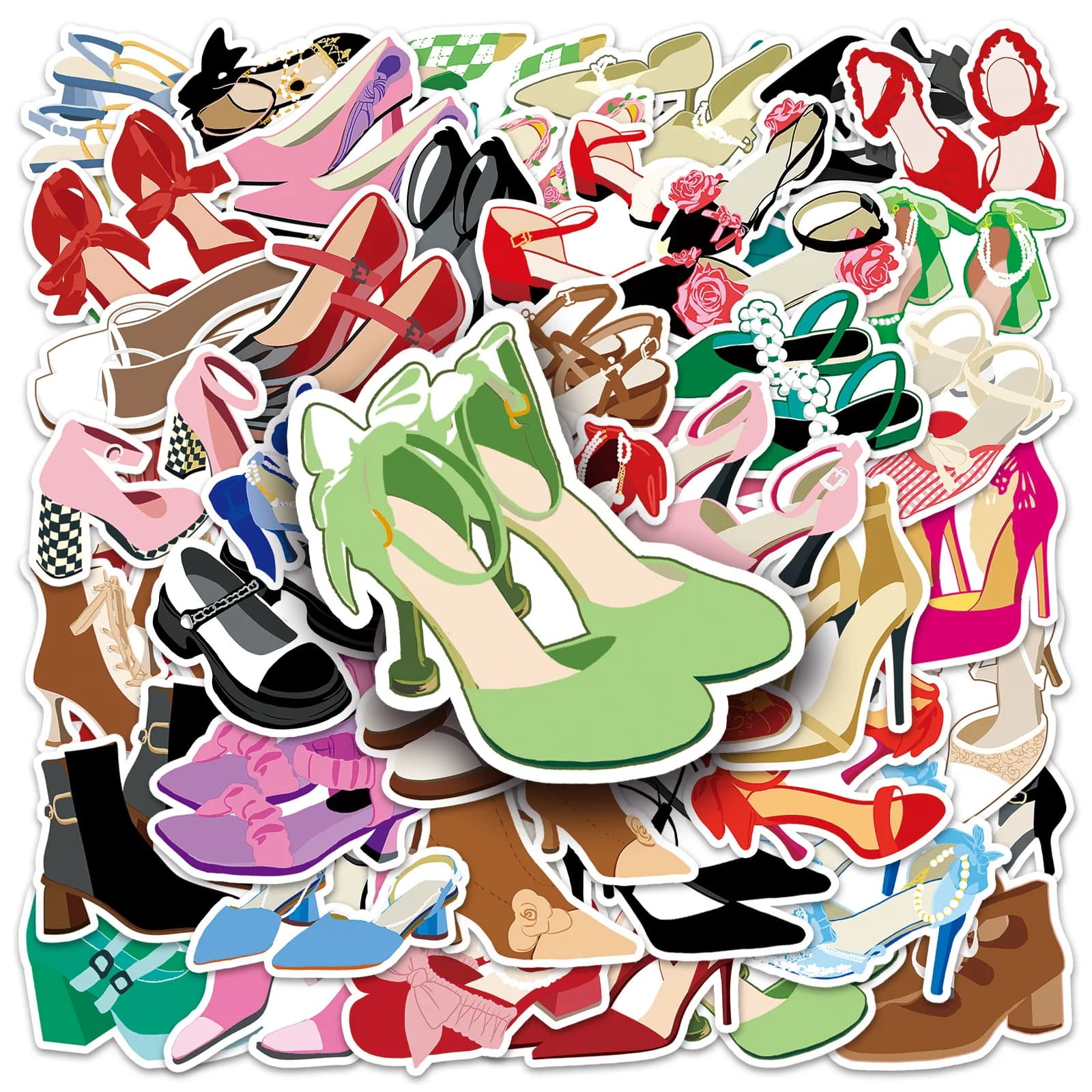 50 Pezzi Adesivi Impermeabili Graffiti DIY a Tema Scarpe con Tacco Alto e Cartoni Animati per Decorazione Telefono, Bagagli, Laptop, Chitarra, Bici, Skateboard, Frigorifero, Casco, Giocattoli