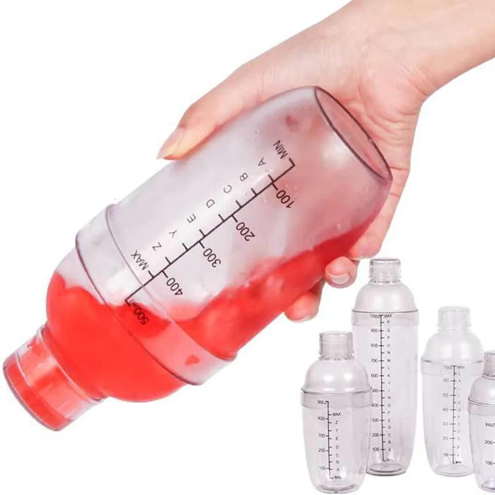 Shaker per Cocktail in Resina PC Trasparente da 1000ml, Tazza con Coperchio Sigillato Antiscivolo, Bottiglia Dosatrice per Barman e Cucina