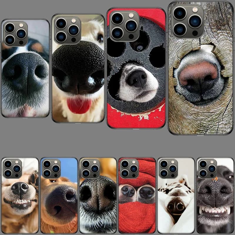 Custodia per telefono antiurto con simpatico naso di cane per iPhone 16E 15 Pro 14 Plus 17E 16 17 Pro Max Air 11 12 13 Mini