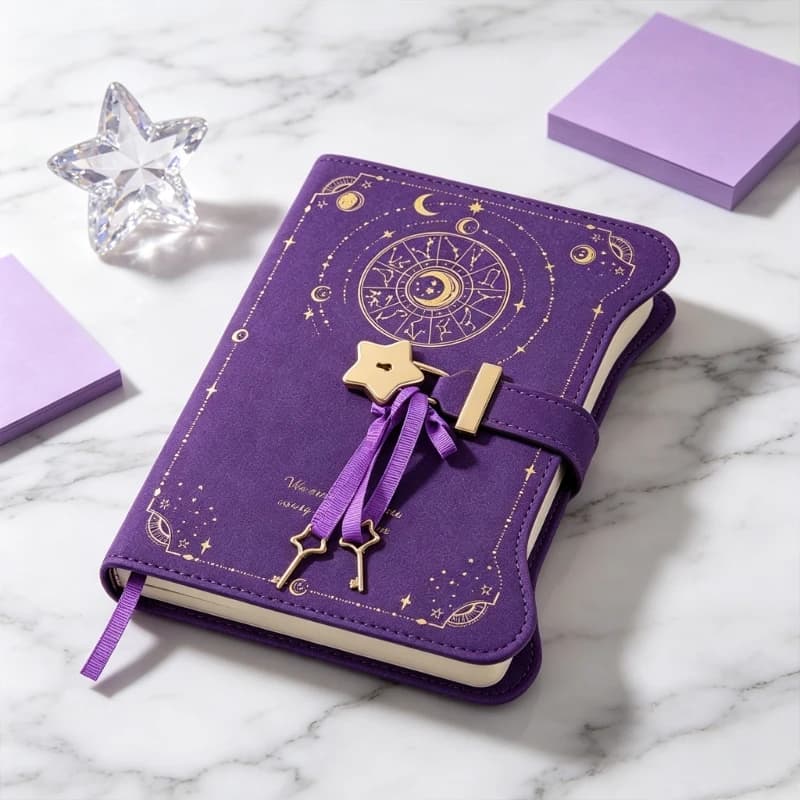 Q6PA Retro PU Leather Diary with Star Lock Lockable Travel Journal Notebook 360 Pages Lined For Daily Writing Note Taking