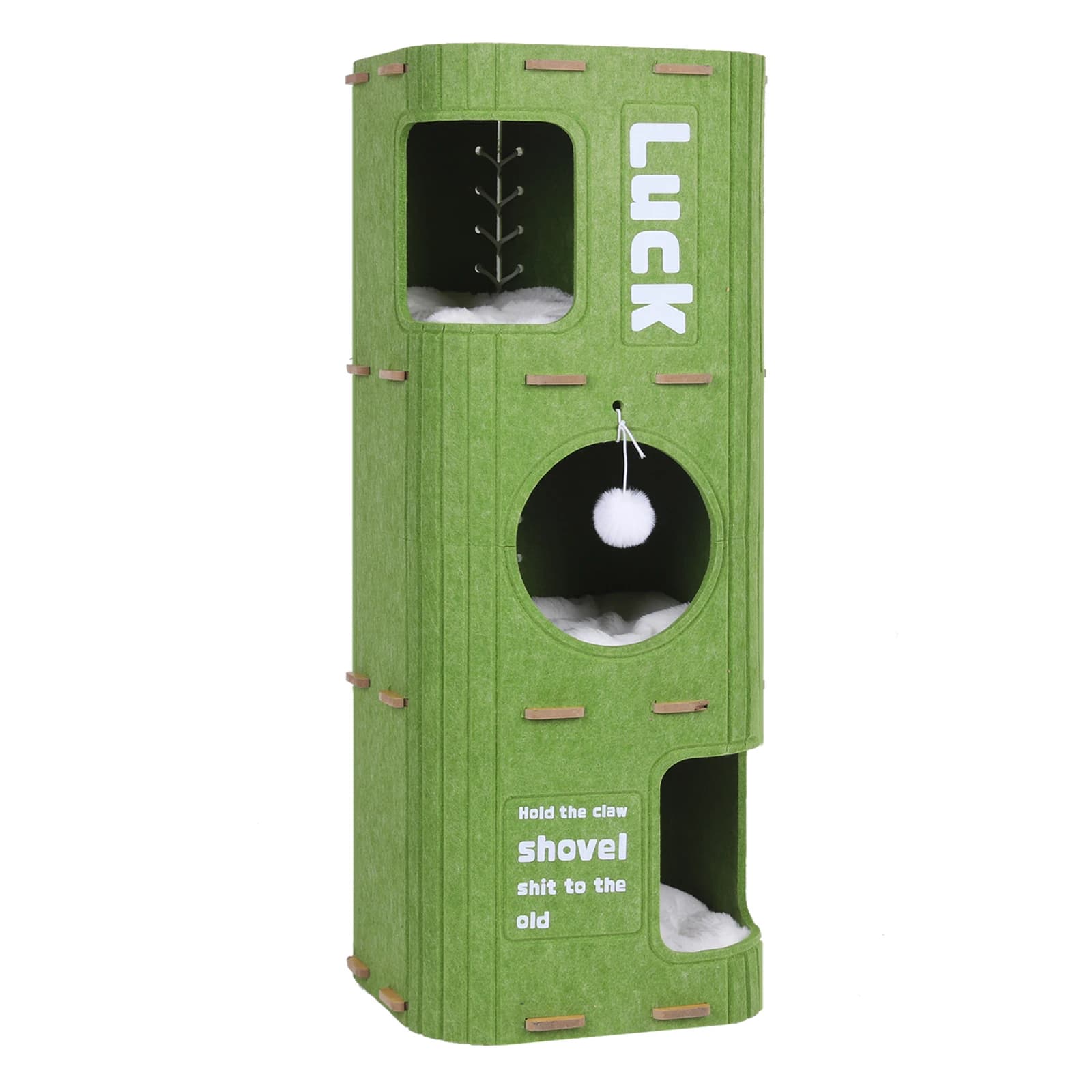 Cuccia per Gatti a 3 Livelli in Feltro Verde, Resistente ai Graffi, con Grotta Integrata, Multifunzione, Creativa, per Giocare e Dormire