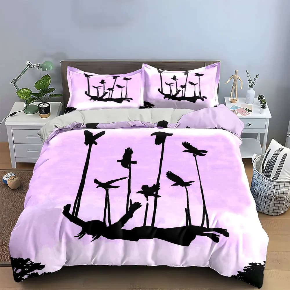 Set di decorazioni artistiche con uccelli in volo, set di biancheria da letto morbido e confortevole, include 1 copripiumino e 2 federe, regalo