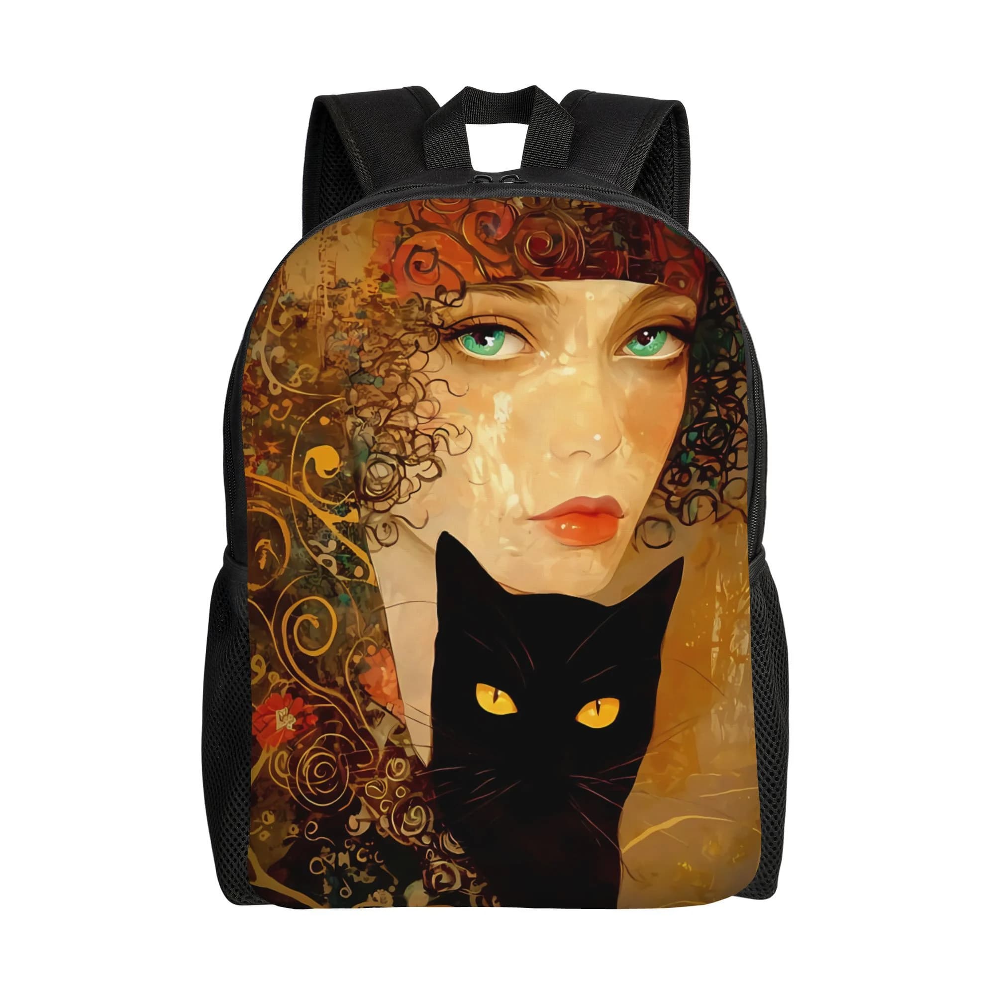 Art backpack BIIHUDU Gustav Klimt - Design by Austrian artist in gold and brown, Portrait of Klimt in gold, Black and fantasy - Fashion