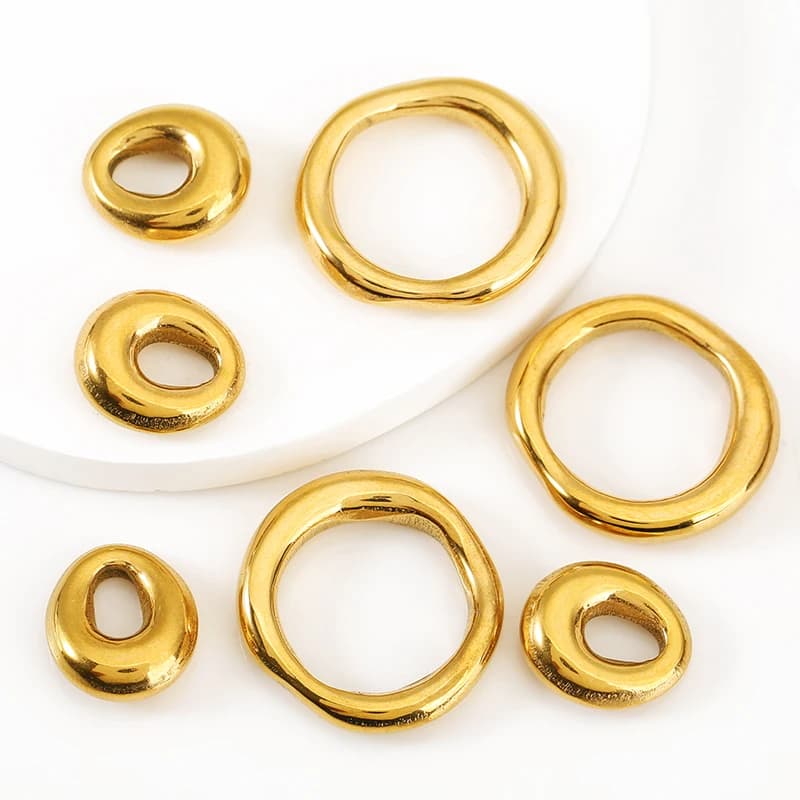 5pcs Stainless Steel Gold Plated Thick Irregular Round Charms Connectors for DIY Bracelets Necklace Jewelry Making Accessories