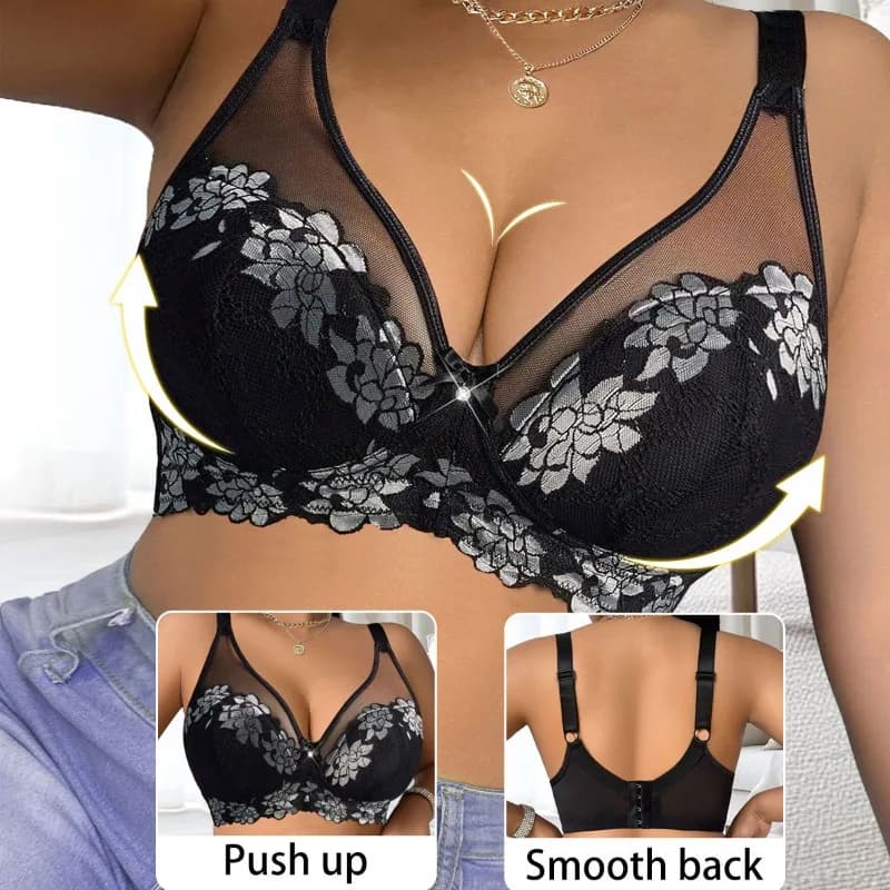 Underwear Set in Pizzo Plus Sizes with Ferretto, Bra and Slip with Adjustable Spalline for Women, 85C-110F (38C-44F)