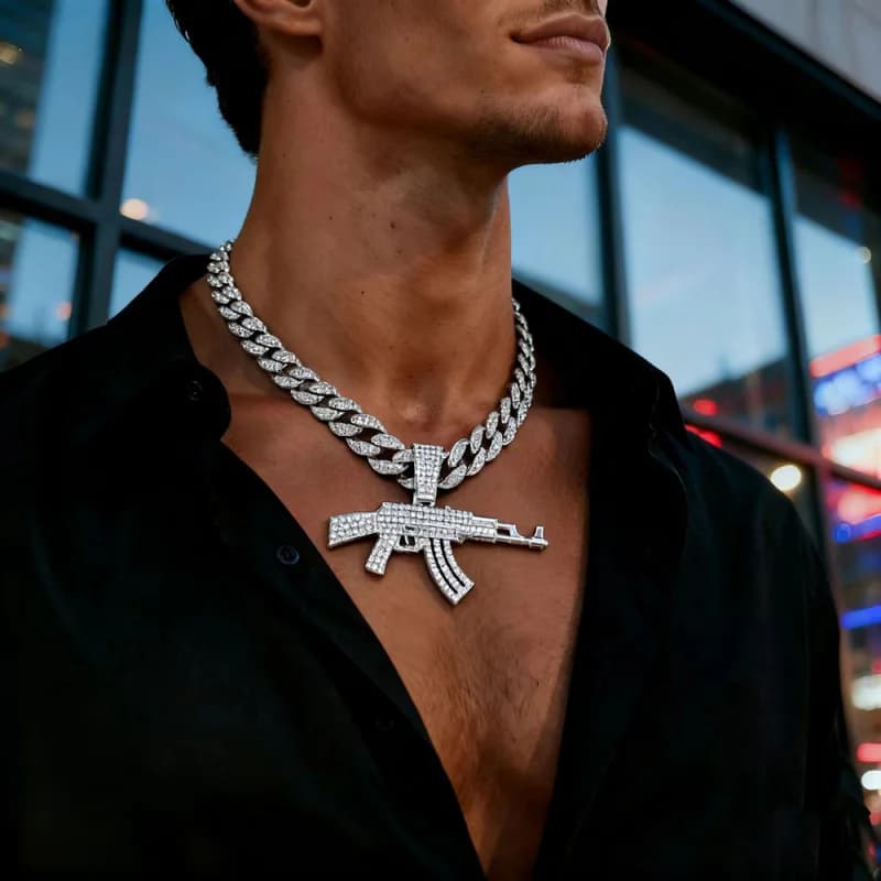 Hip-hop style hot item full of diamondsAK47Machete Pendant Men's Trendy Long Creative Accessory