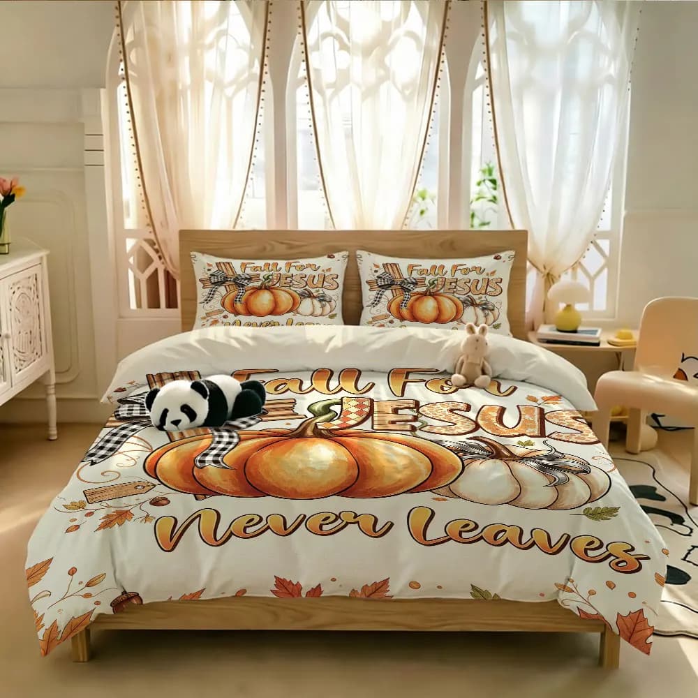3pcs pumpkin cross autumn print set a soft quilt cover without Inner Core (1 duvet cover 2 Pillowcases) bedroom machine washe
