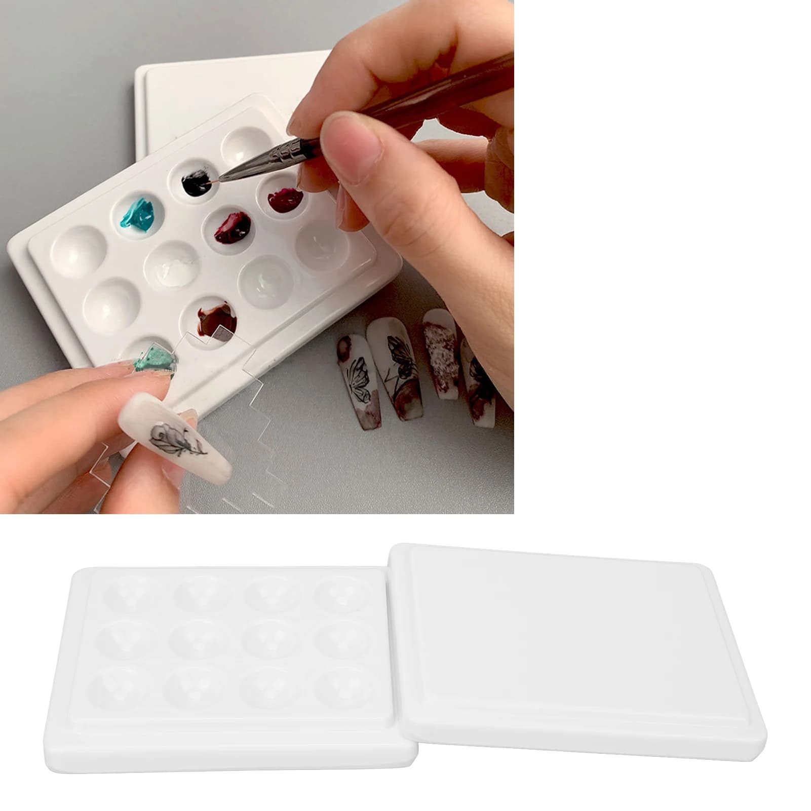 12 Pozzetti, Anti-dust, White, for Watercolor and Nail Art