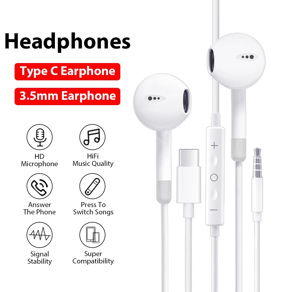 Tipo C Cuffie cablate per Iphone 15 Pro Max Xiaomi Mi Lite 3.5MM Auricolare per Samsung Huawei Redmi Telefono Ipad Auricolari Auricolare