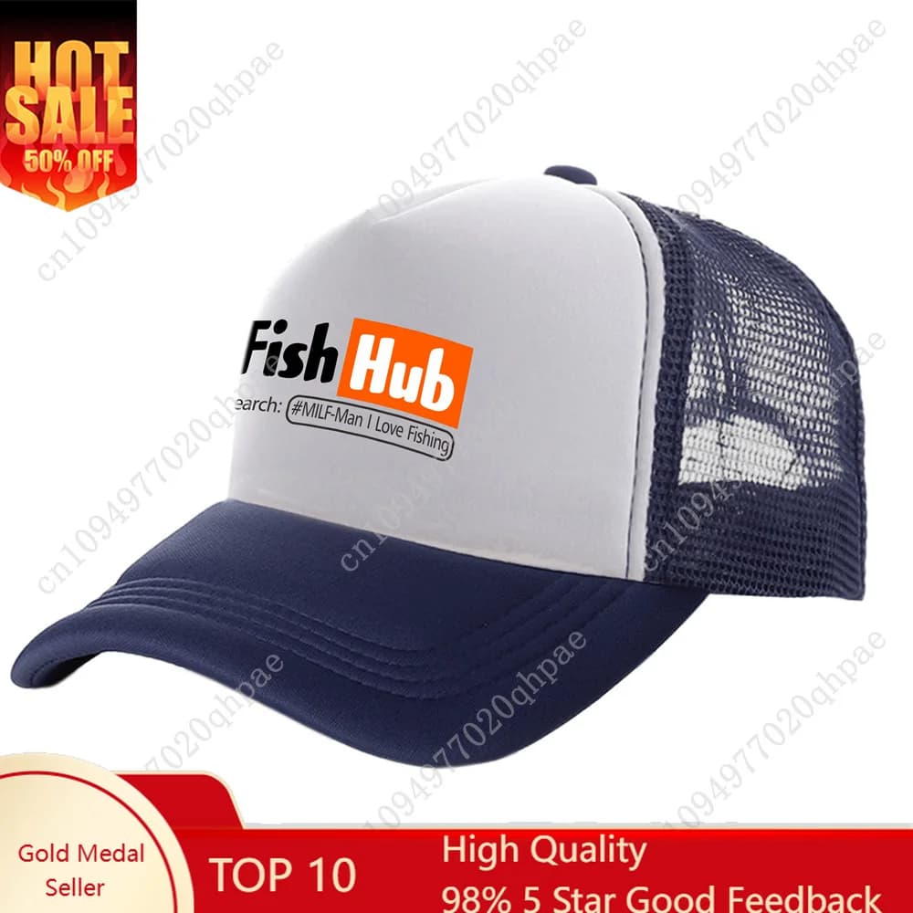 Berretto da camionista Fish Hub da uomo divertente cappello da pesca berretto da baseball fresco estivo unisex berretti a rete MZ-499