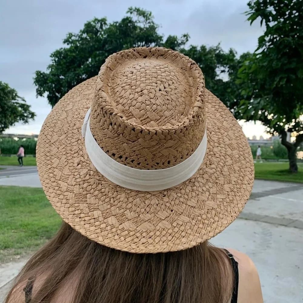Cappello Vintage a Tesa Larga in Paglia Intrecciata con Fibbia in Tessuto, Protezione Solare, Stile Western Cowboy, Cappello Panama, Visiera, per Escursionismo