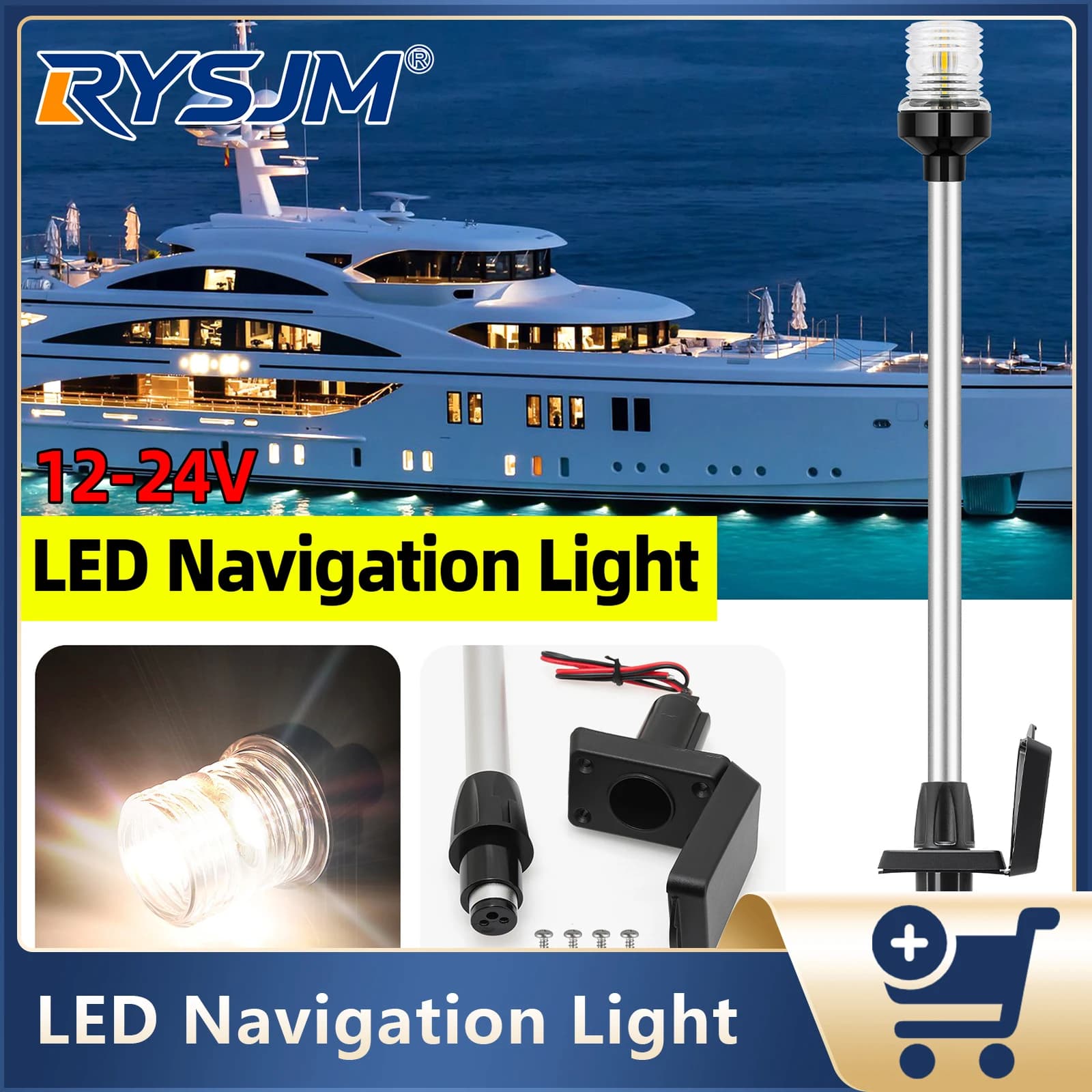 Luce di Ancoraggio LED da 22 Pollici, Luce di Navigazione per Barche e Yacht, Lampada di Segnalazione Poligonale/Rotonda, Tipo Fisso, 12V 24V