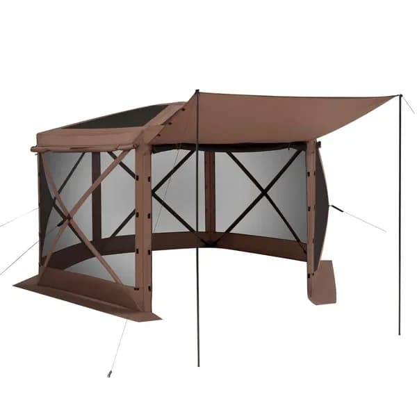 Ampia Tenda Gazebo Impermeabile a 6 Lati 12x12ft, Tendalino da Campeggio con Tetto Rimovibile e Borsa per il Trasporto Portatile per Uso in Giardino