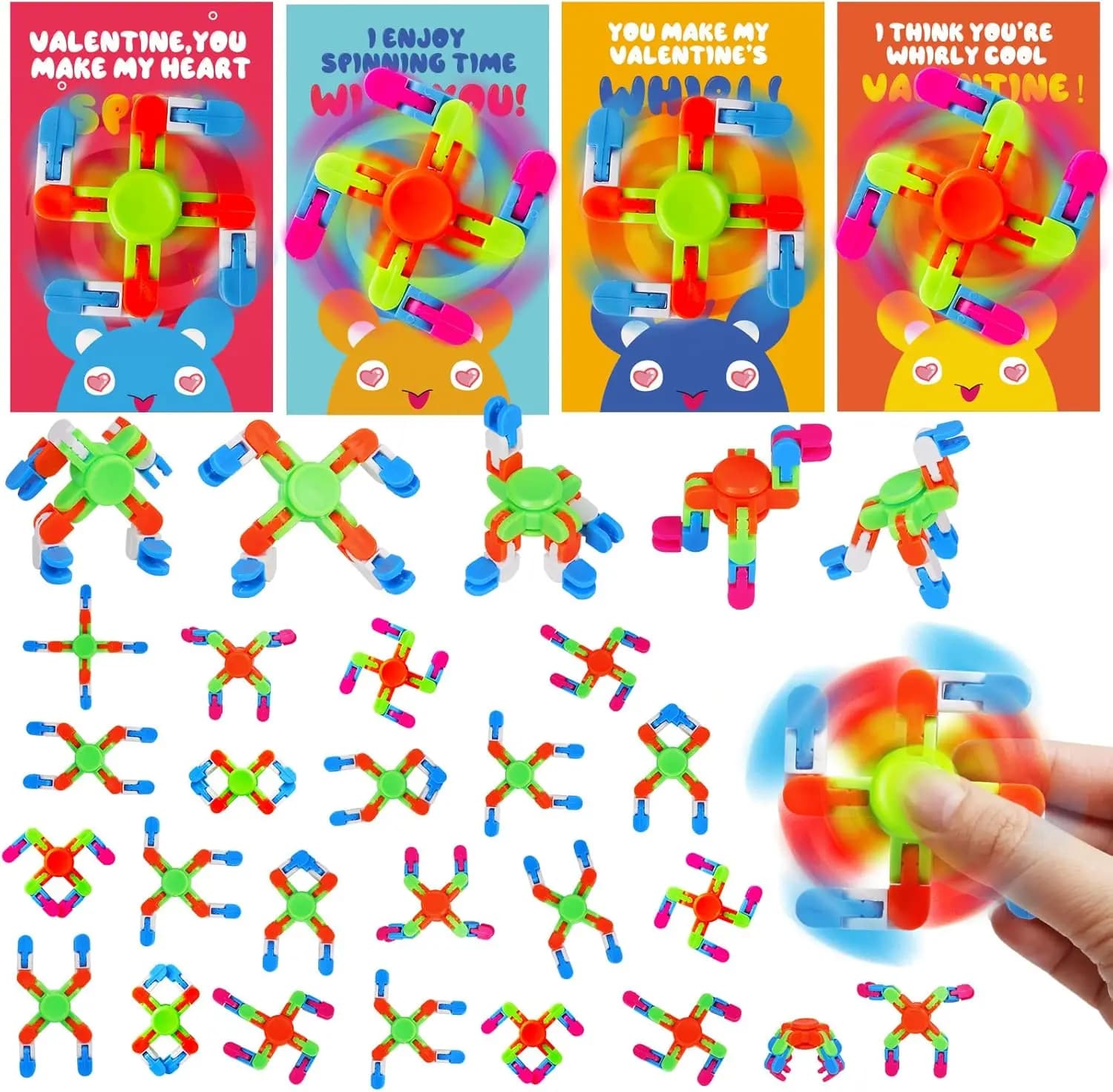 Confezione da 28 Regali di San Valentino per Bambini - Fidget Spinner Wacky Tracks con Biglietti d'Auguri di San Valentino per Bambini