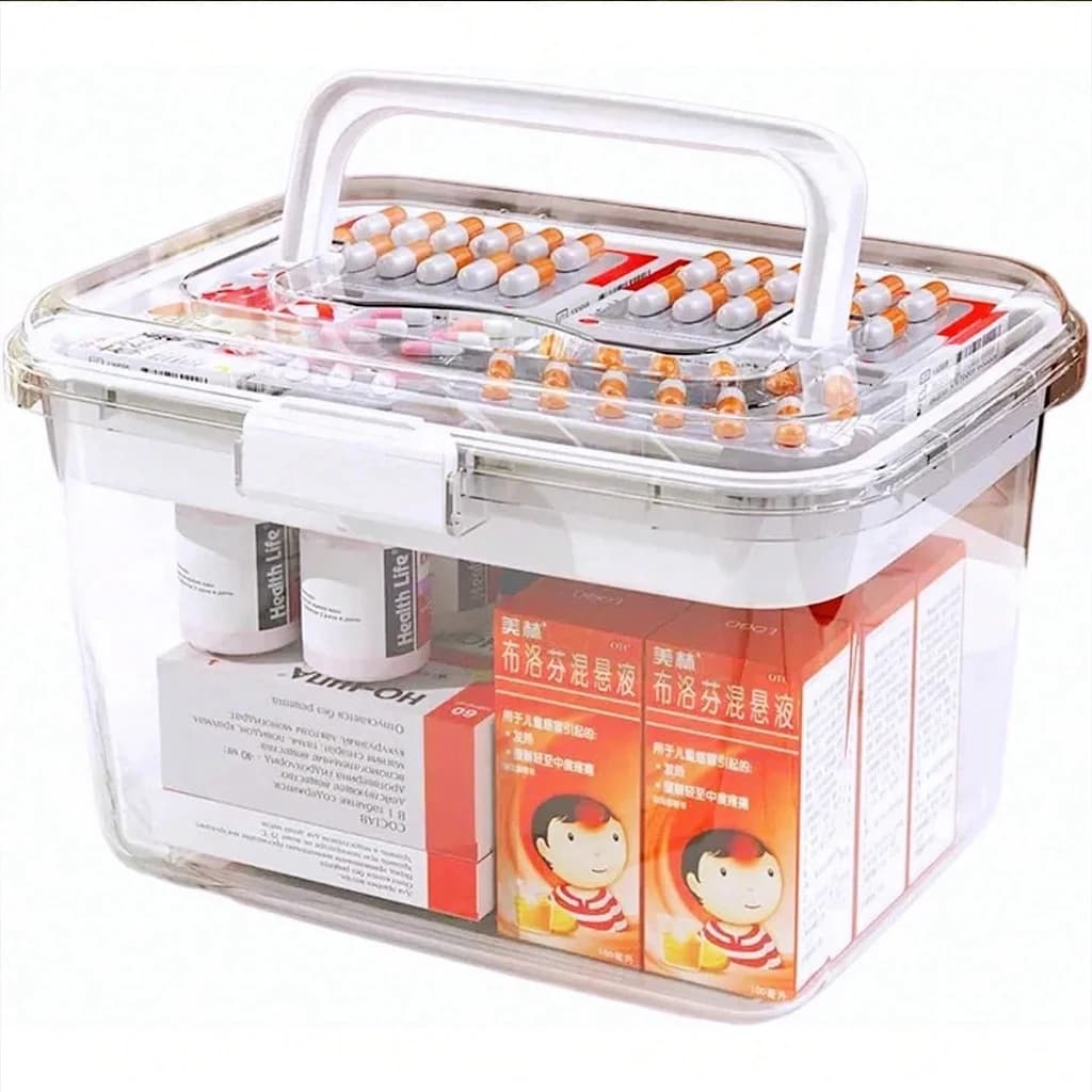 Large Transparent Plastic First Aid Box Portable Medicine Storage Container Household Drug Organizer Case With Handle For Home Car Travel Emergency Kit