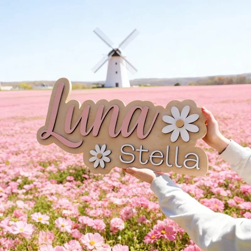 1 Pezzo Targa in Legno Personalizzabile con Nome Stile Girasole, Decorazione da Parete per Casa, Stanza, Ufficio, Porta, Fai da Te Pitturabile, Regalo per Nascita, Compleanno, Matrimonio