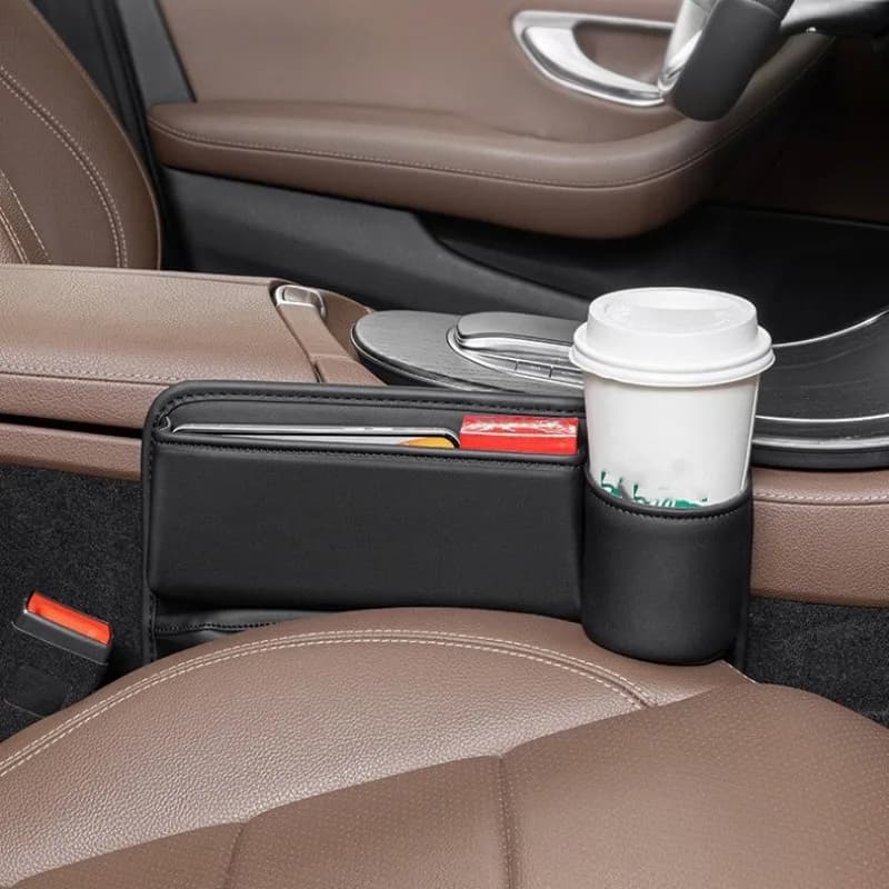 Sedile interno per auto Gap Filler Scatola di immagazzinaggio multifunzione Occhiali Monete Chiavi Carta con tazza Telefono Articoli vari Vassoio organizzatore Accessori