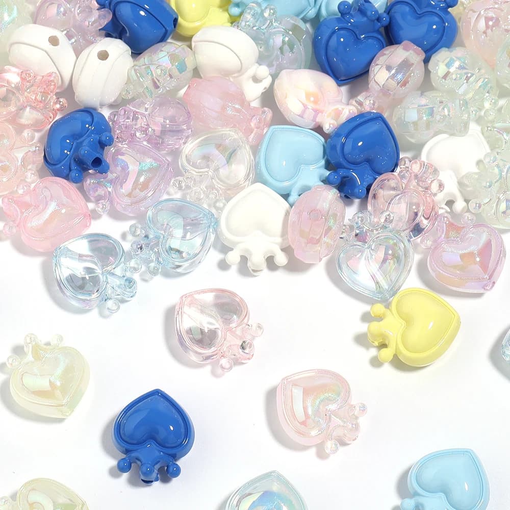 10Pcs/Lot Acrylic Crown Little Love Heart Beads Loose Spacer Beads For Jewelry Making DIY Bracelet Necklace Accessories