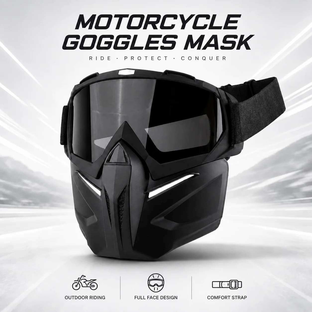 Motorcycle Face Mask Detachable Motocross Goggles Windproof Anti-UV Offroad MX ATV Ski Riding Tactical Protective Mask Glasses