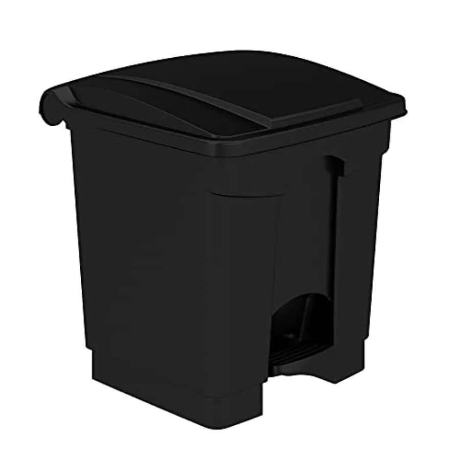 Cestino per rifiuti in plastica con pedale, 8 galloni, per cucina, uso interno o esterno, mani libere, nero