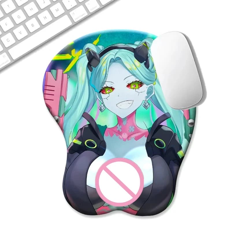Tappetino per Mouse Rebecca3D in Stile Punk Futuristico con Poggiapolsi per Ufficio e Gaming, Supporto in Silicone Morbido Ispirato agli Anime