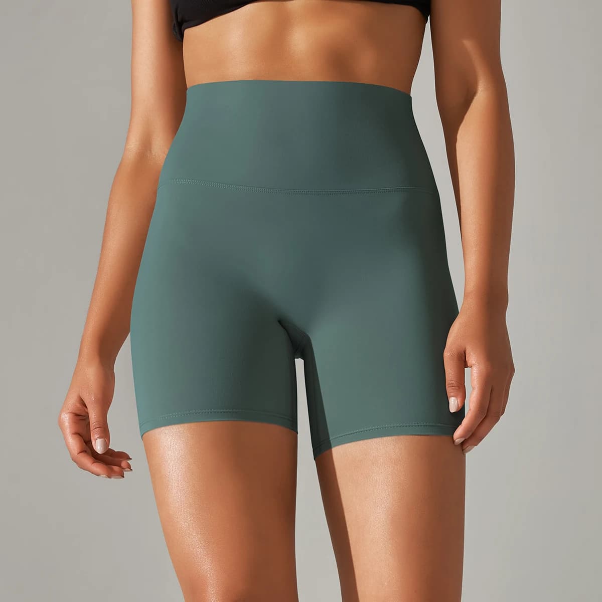 Yoga Shorts Minimalist Plain Seamless Spandex High Waist Breathable Tummy Control Gym Cycling Women All Season