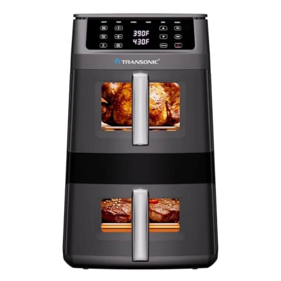 Friggitrice ad Aria 11QT con Doppio Cestello Grande per Pollo Intero e Costine, Cottura Profonda con Parte Superiore Lunga e Parte Inferiore Stretta, Griglia ad Alta Temperatura 430F, Circolazione Rapida a 360°