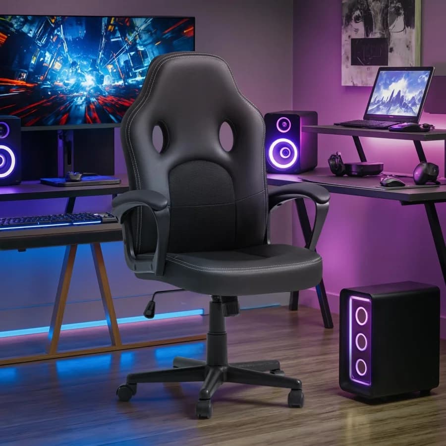 Sedia da Gaming Ergonomica in Pelle con Schienale Alto, Regolabile in Altezza, per Computer, Scrivania, Ufficio e Conferenze