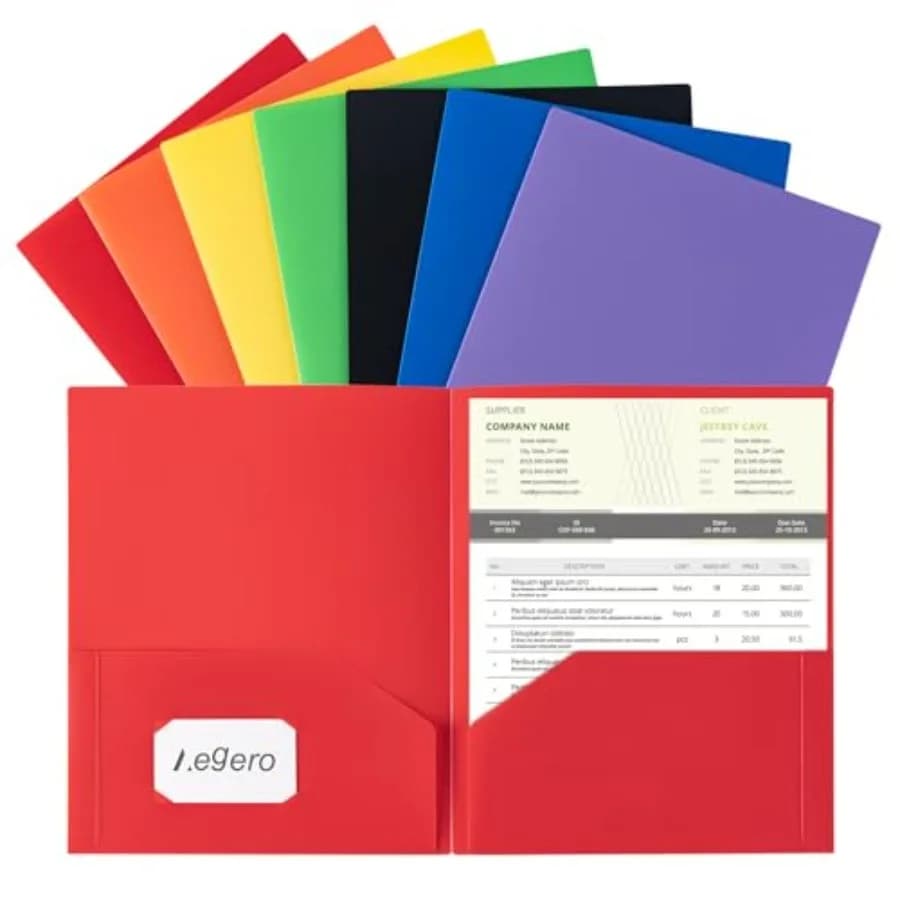 Plastic Folders with Pockets 7 Pack, Assorted Colors,Durable Heavy Duty File Folders with Business Card Slot, 2-Pocket Folder f