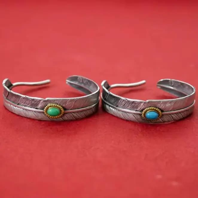 Bracciale Vintage in Argento Thai con Piuma, Autentico Bracciale in Argento Sterling per Uomo, Accessorio di Tendenza per Donna
