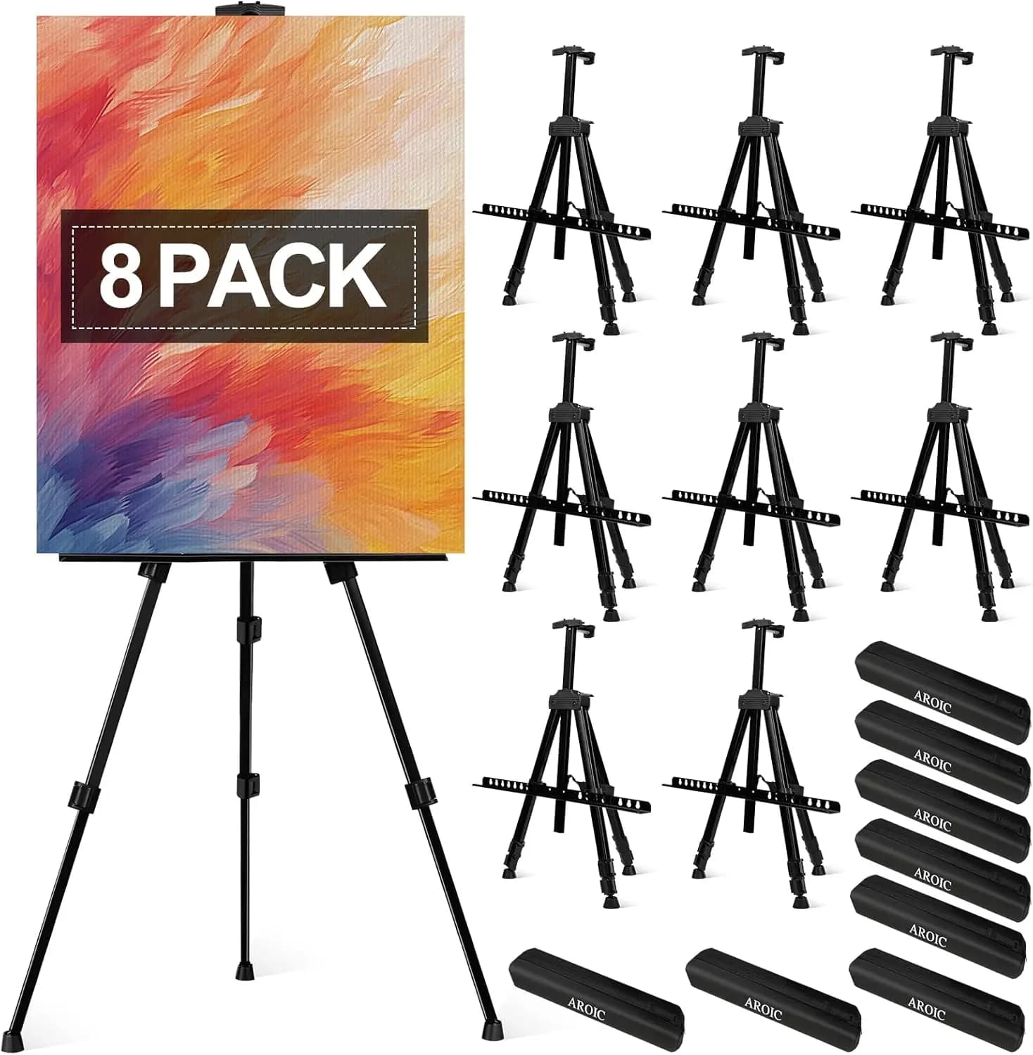 Supporto per Cavalletto Artistico Regolabile, Treppiede Portatile in Ferro con Borsa, Altezza 20-66 Pollici, Confezione da 8