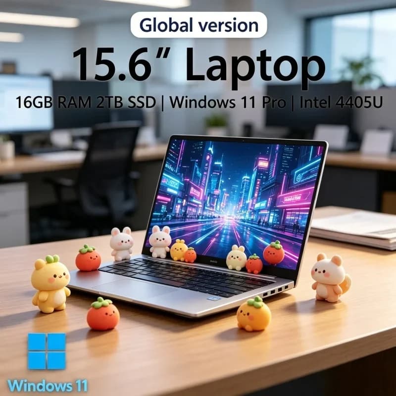 Laptop Sottile ed Elegante Exalted 2026, 15.6 Pollici, 16GB RAM, SSD, Intel 4405U, PC da Gaming Sagacious, Display 1920*1080, Zephyrine per Ufficio