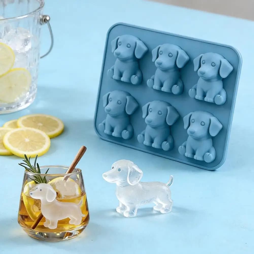 Divertente stampo per cubetti di ghiaccio a forma di cane, in silicone flessibile, riutilizzabile, facile da usare, lavabile in lavastoviglie, utensile da cucina