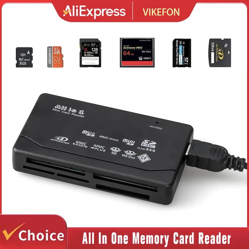 Lettore di Schede di Memoria All-in-One USB Esterno per SD, SDHC, Mini, Micro, M2, MMC, XD, CF per MP3, Fotocamera Digitale