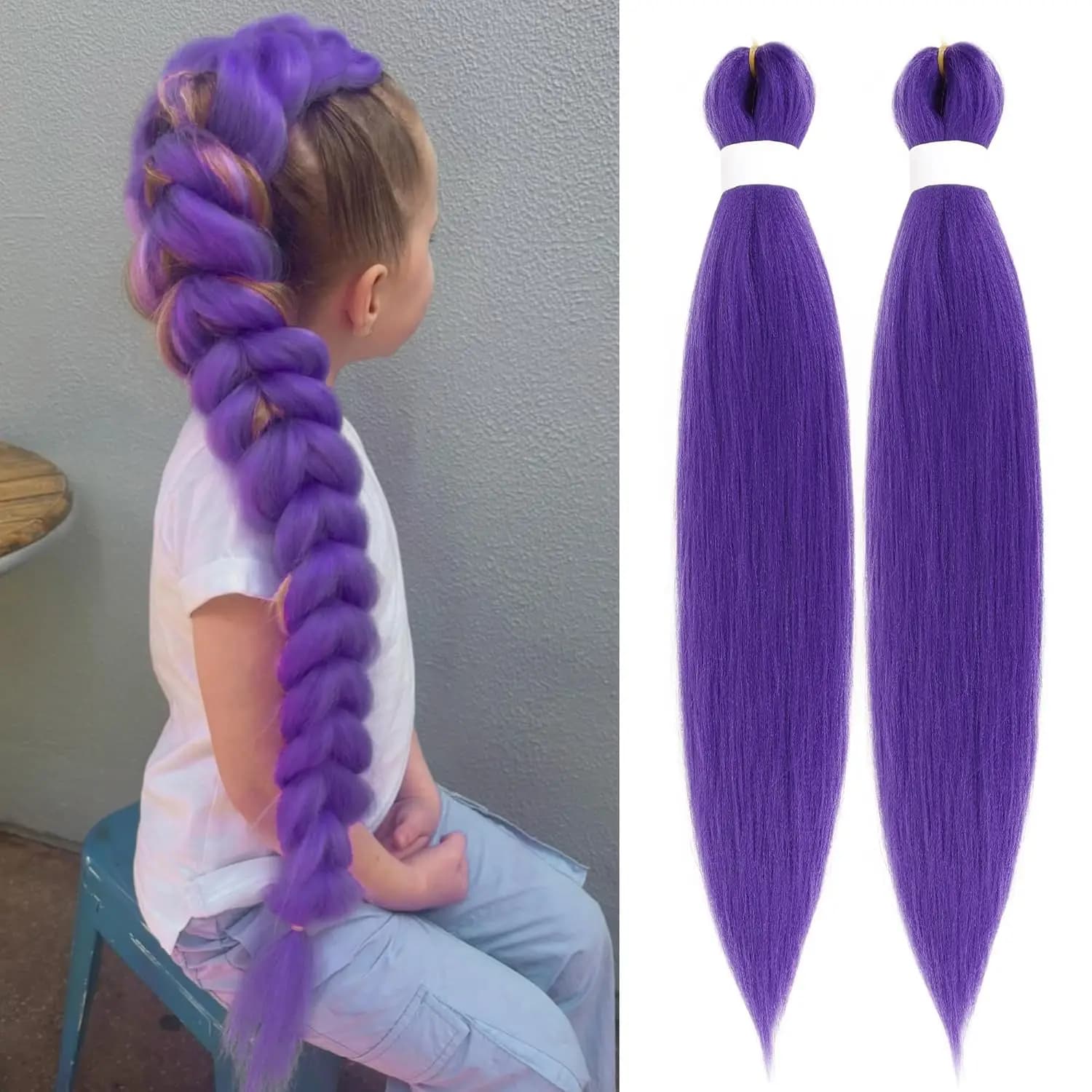 Capelli intrecciati viola Estensioni dei capelli intrecciati sintetici lunghi pre allungati per cosplay di costumi di Halloween per feste di scena