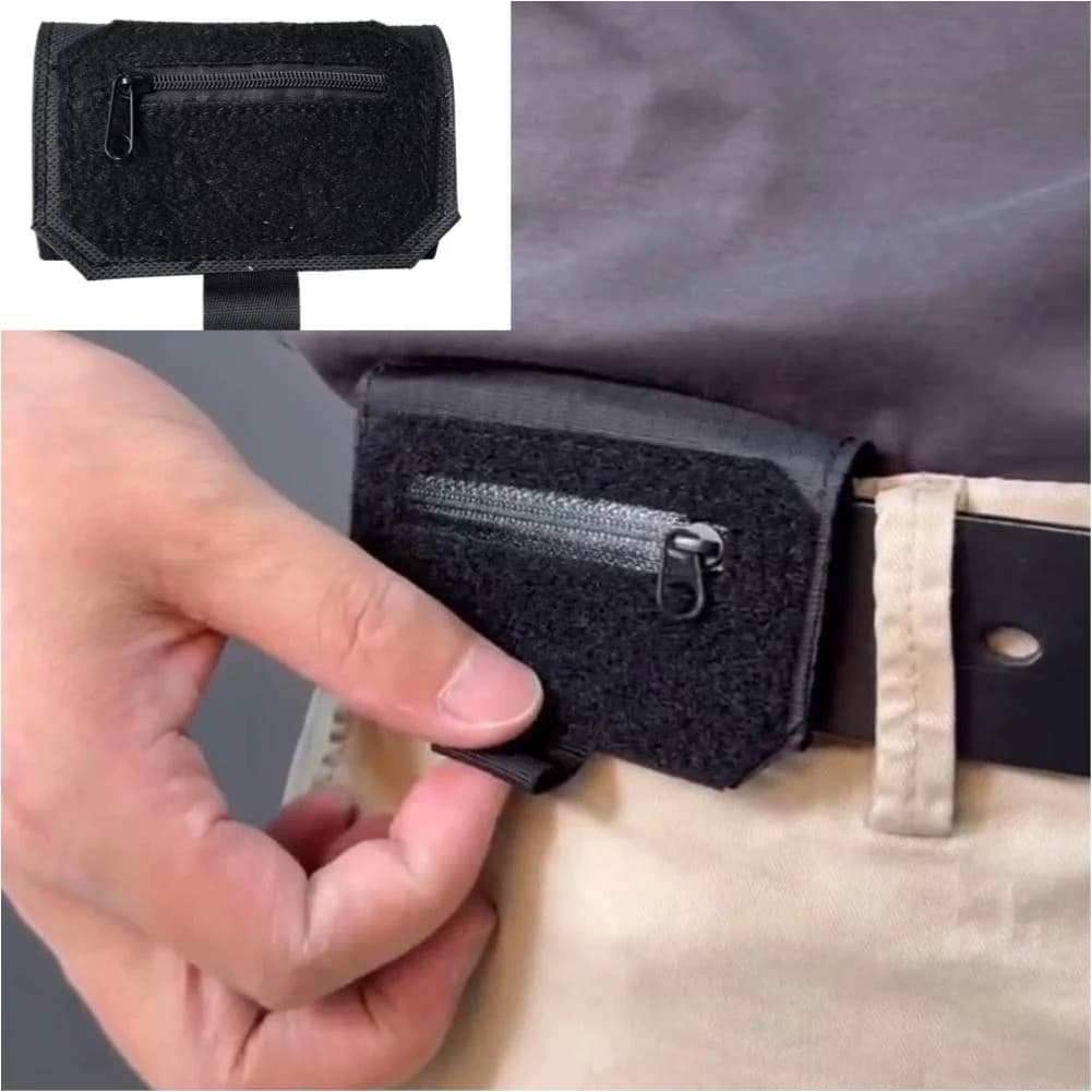 Compact Waist Pouch For Keys & Coins, Small Money Belt Bag For Backpack Strap Attachment Black Credit Card Organizer For Travel