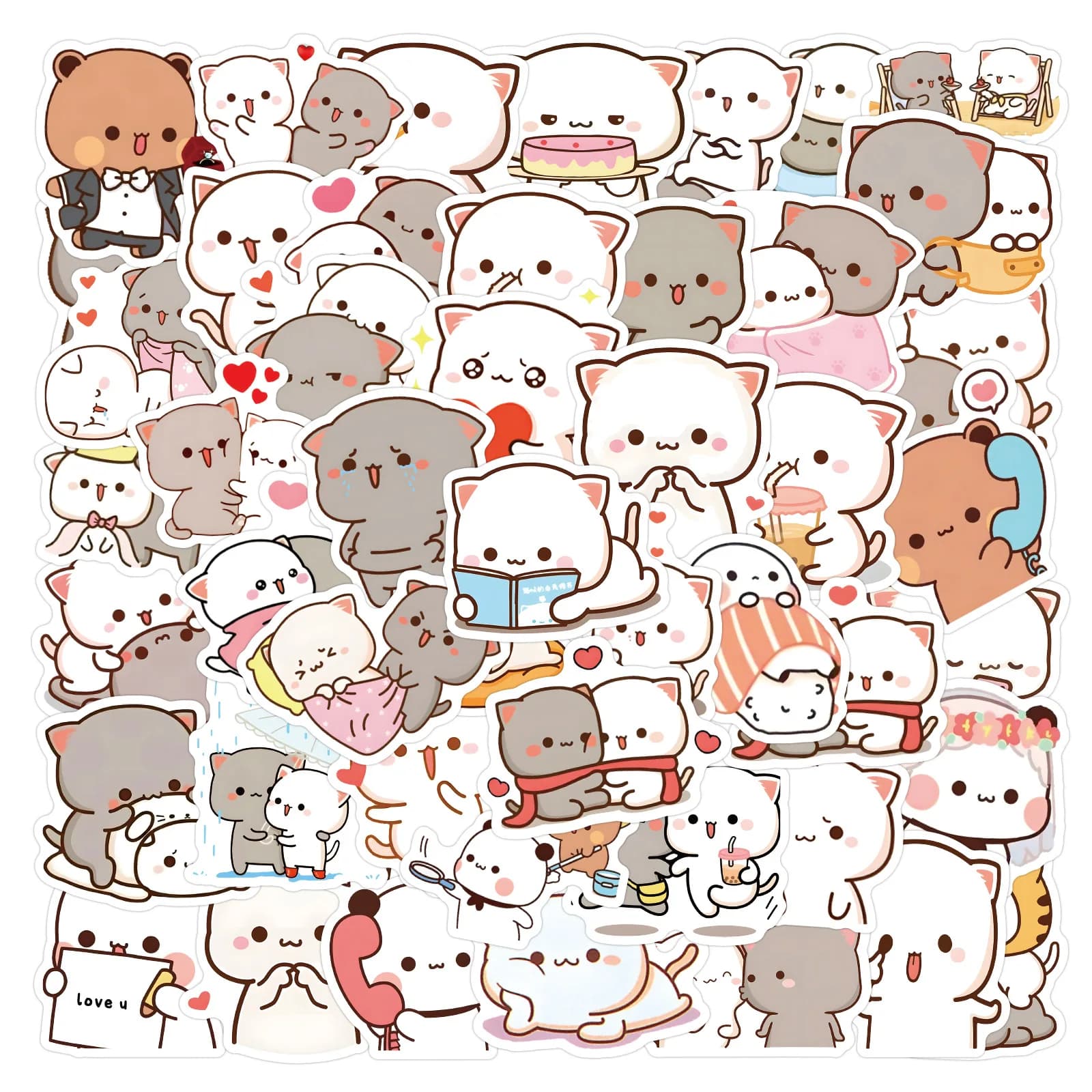 60 Pezzi Adesivi Kawaii Mochi Cat, Decalcomanie Mochi Fai-da-te per Telefono, Laptop, Valigia, Quaderno, Frigorifero, Skateboard, Adesivi Impermeabili