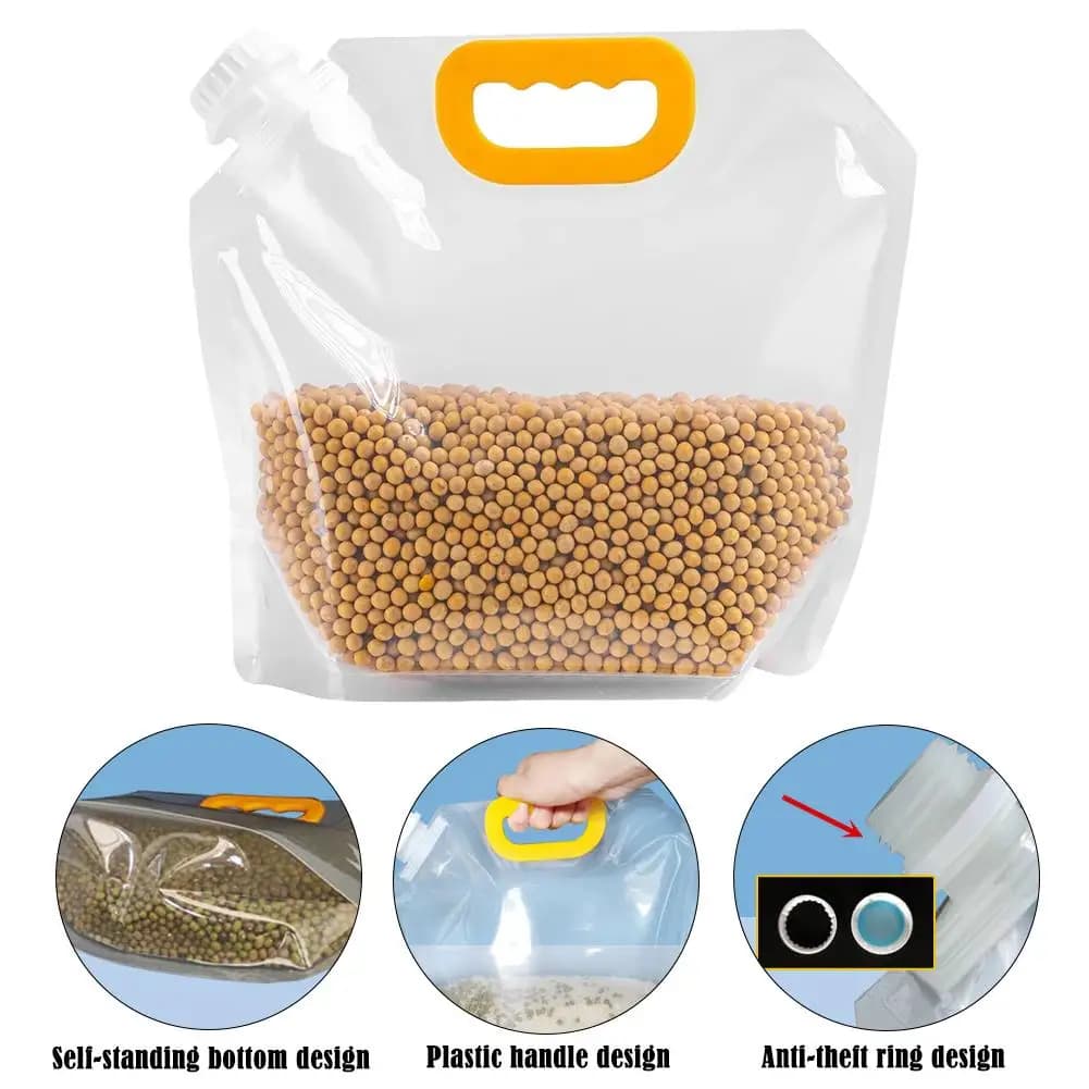 Large Grain Sealed Bag with Handle Moisture Proof Pest Control Rice Storage Container Spout Food Bag for Kitchen Flour