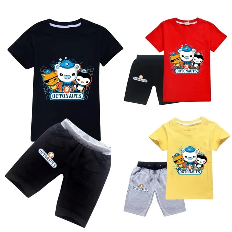T-shirt per bambini con stampa octonauti estivi Pantaloncini a maniche corte 2 pezzi Abbigliamento sportivo per bambini Ragazzi Ragazze Abbigliamento casual in cotone