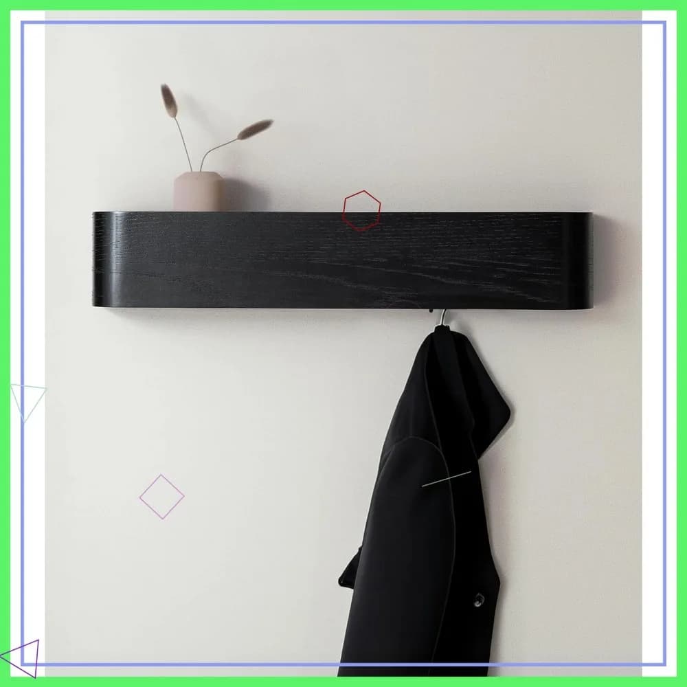 Appendiabiti da Parete Moderno con Ganci Nascosti - Impiallacciatura in Rovere Massiccio, Finitura Nera