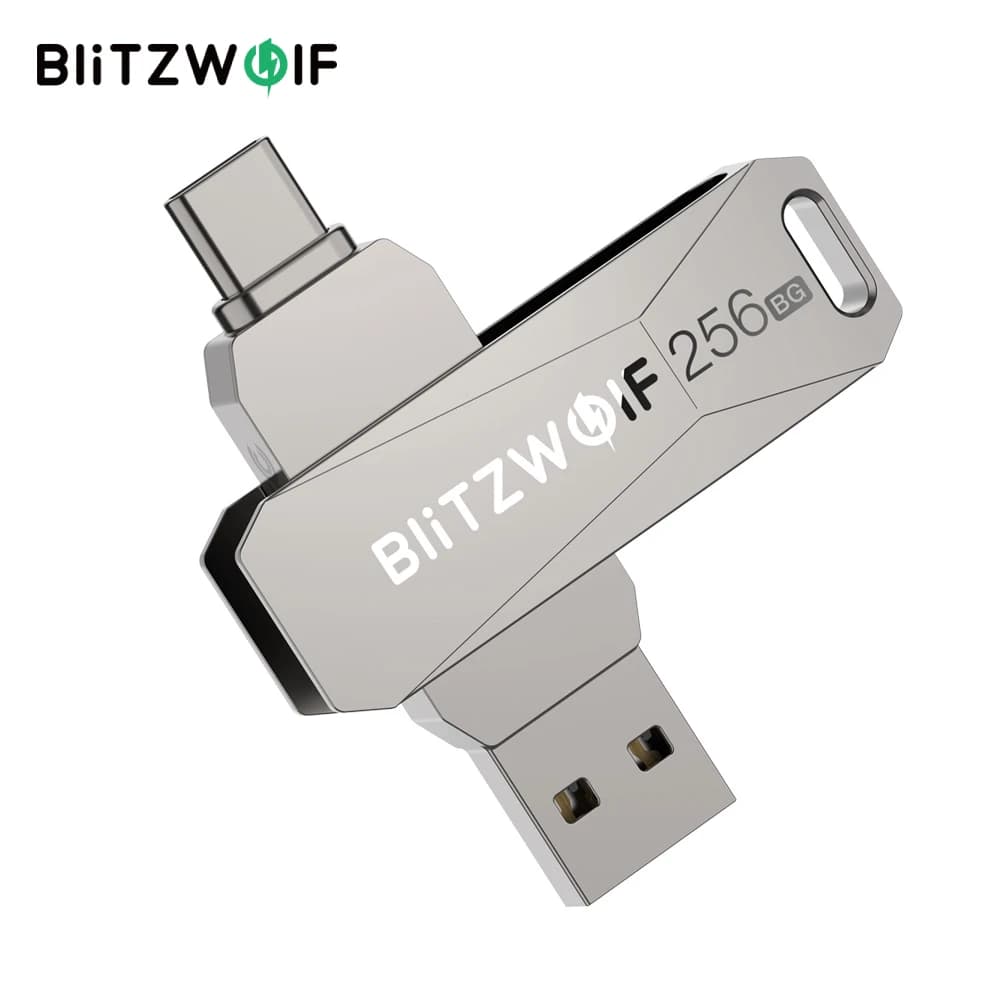 BlitzWolf BW-UPC2 disco USB da 256GB 2 in 1 Type-C USB3.0 Flash Drive trasmissione Ultra-veloce rotazione di 360 ° in lega di zinco da 256GB