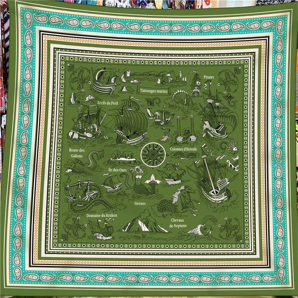 POBING 30% silk 70% cashmere scarf woman hand-laminated horse print square scarves wraps bandana large hijab women's scarf 135 cm
