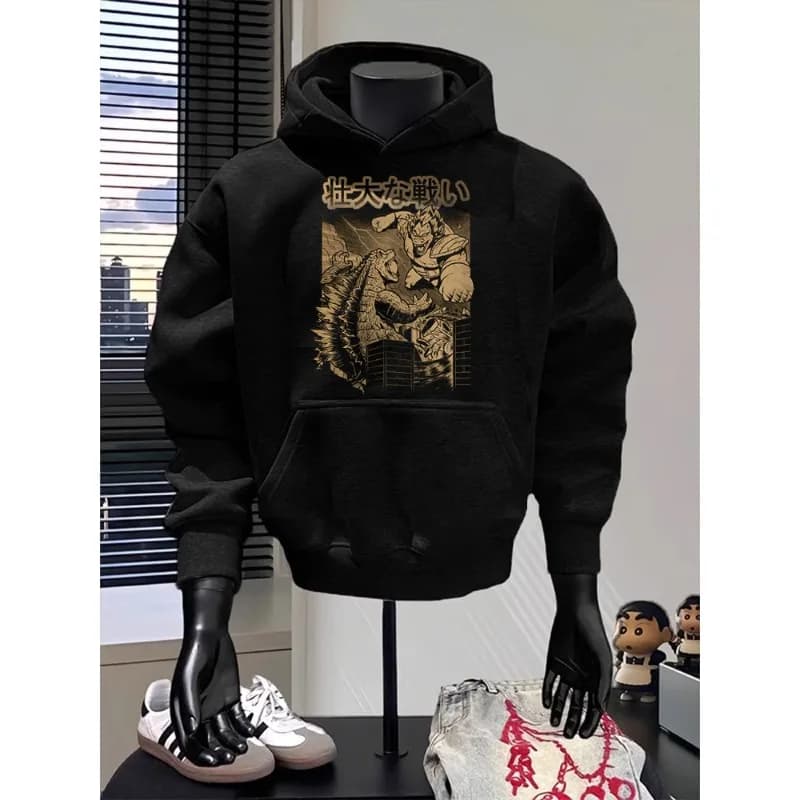 Vegeta contro. Felpa con cappuccio autunnale e invernale con motivo Godzilla, felpa stile vintage con testo giapponese per i fan dei film Monster