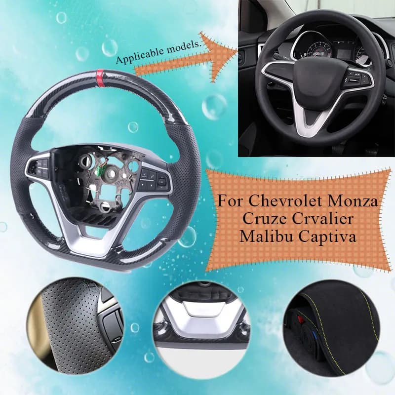 Polished Carbon Fiber Steering Wheel Covers for Chevrolet Monza Cruze Crvalier Malibu Captiva, Anti-scratch grip for Flyer