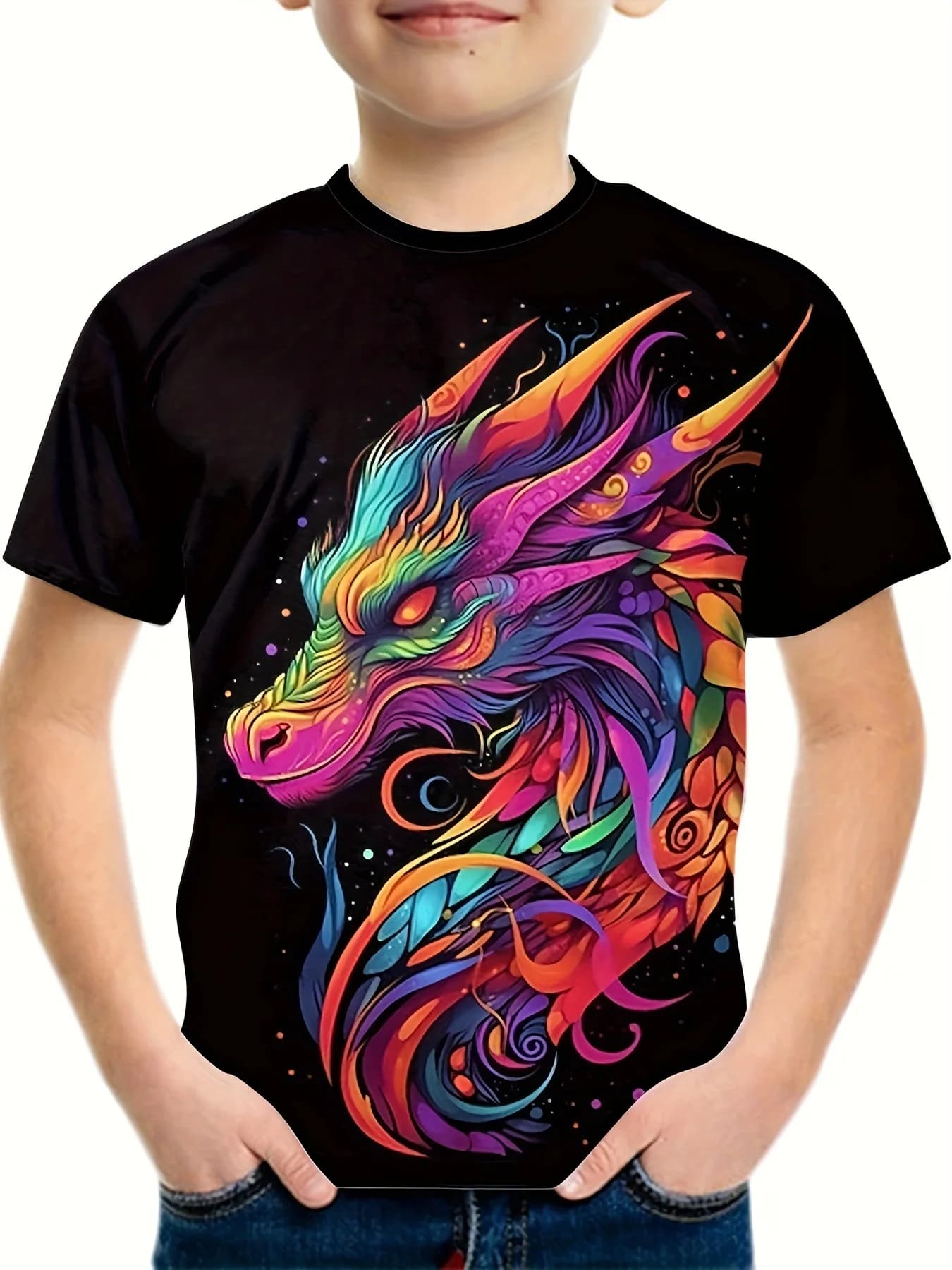 Nuova maglietta estiva casual con stampa grafica 3D di drago per uomo, donna, adulti, bambini, ragazzi, ragazze, top per bambini, genitori e figli, ad asciugatura rapida.