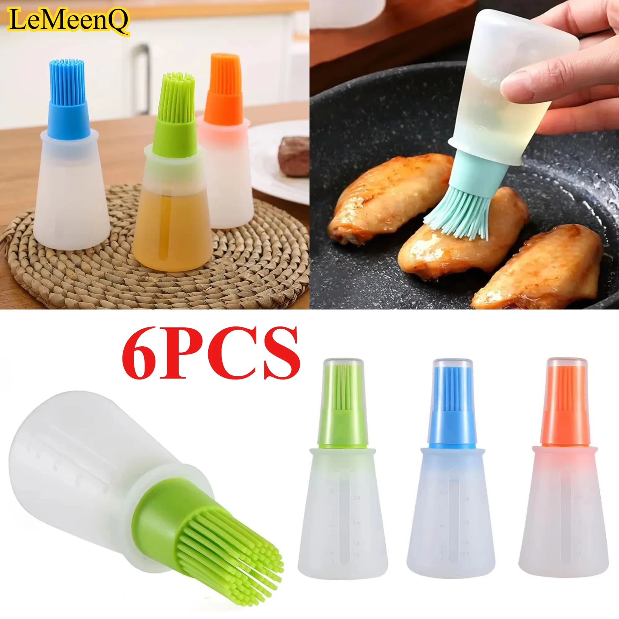 LeMeenQ Pennello per Olio in Silicone con Bottiglia, Pennello Portatile per Olio Liquido, Utensile da Cucina per Pasticceria e Barbecue